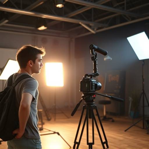Behind-the-scenes shot of a student film using advanced lighting equipment